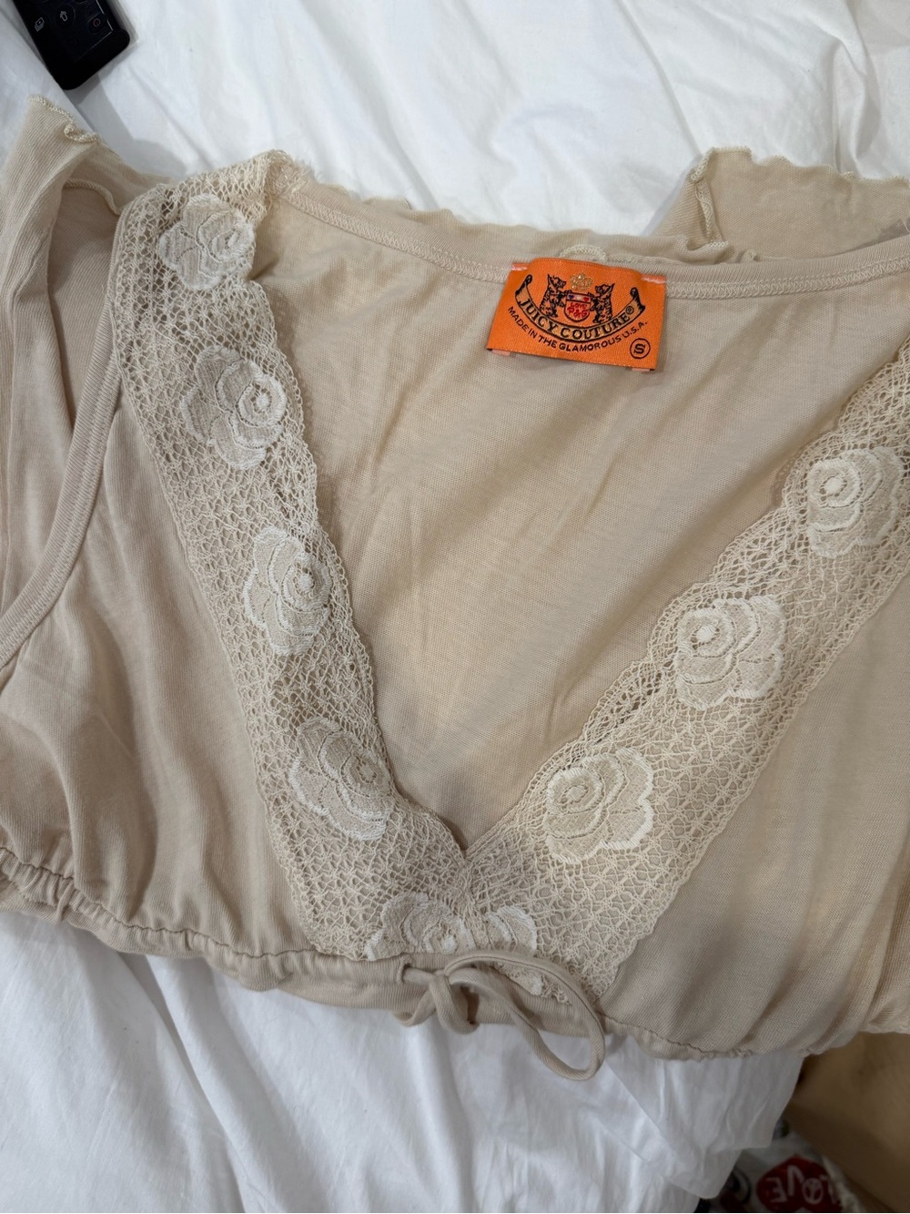 Juicy Couture Cream Lace-Trim V-Neck Chemise